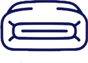 Simple blue line drawing of an inflated air mattress shown from above, featuring a rectangular shape with rounded corners and a central recessed area.