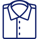 Simple line drawing of a neatly folded, collared button-down shirt viewed from the front.