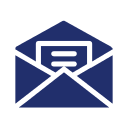 A blue icon of an open envelope with a letter inside, featuring three horizontal lines representing text.