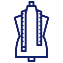Simple line drawing of a dress form mannequin with an open zipper illustrated down the center.